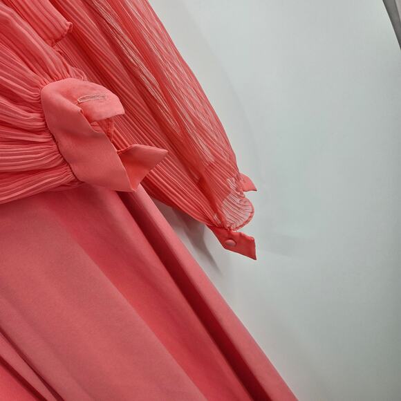 Vintage 70's Dress Gown Pink Chiffon Satin Layered Cape Long Sleeve Maxi Size XS - Picture 9 of 12